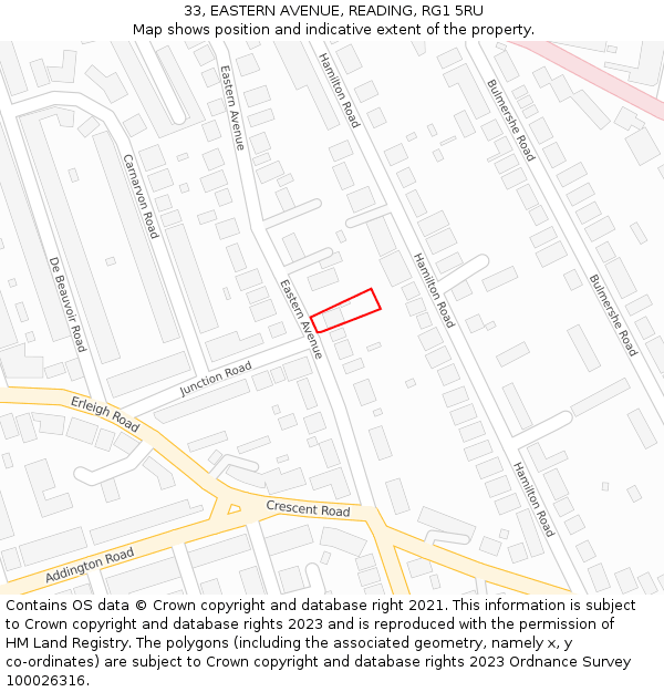 33, EASTERN AVENUE, READING, RG1 5RU: Location map and indicative extent of plot