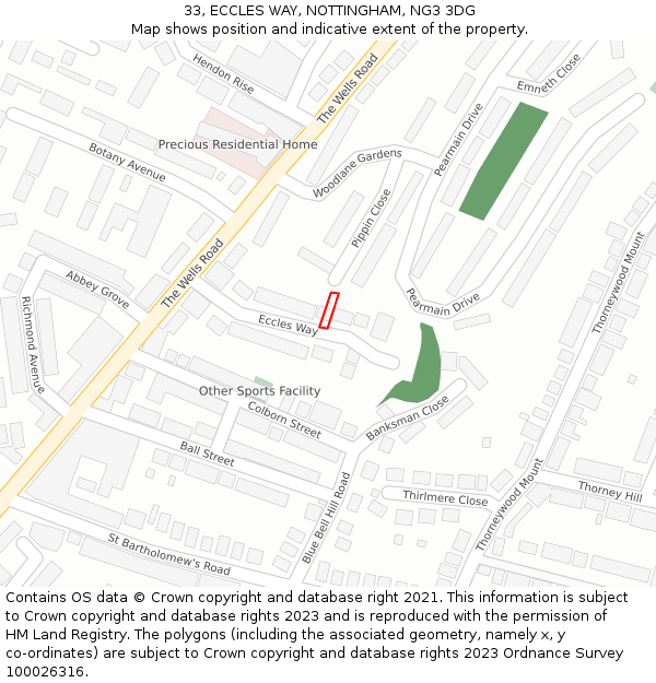 33, ECCLES WAY, NOTTINGHAM, NG3 3DG: Location map and indicative extent of plot