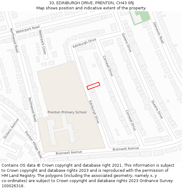 33, EDINBURGH DRIVE, PRENTON, CH43 0RJ: Location map and indicative extent of plot