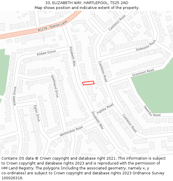 33, ELIZABETH WAY, HARTLEPOOL, TS25 2AD: Location map and indicative extent of plot