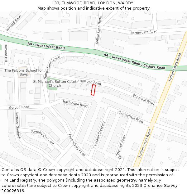 33, ELMWOOD ROAD, LONDON, W4 3DY: Location map and indicative extent of plot