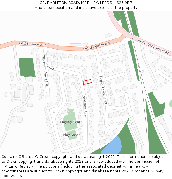 33, EMBLETON ROAD, METHLEY, LEEDS, LS26 9BZ: Location map and indicative extent of plot