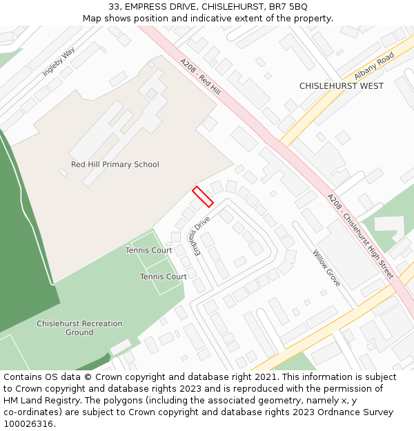 33, EMPRESS DRIVE, CHISLEHURST, BR7 5BQ: Location map and indicative extent of plot