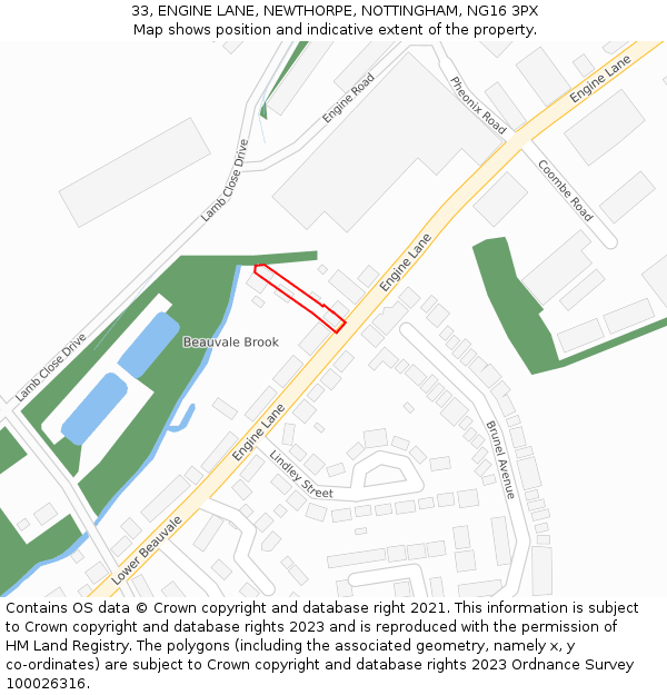 33, ENGINE LANE, NEWTHORPE, NOTTINGHAM, NG16 3PX: Location map and indicative extent of plot