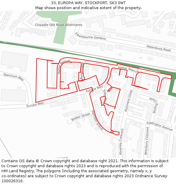 33, EUROPA WAY, STOCKPORT, SK3 0WT: Location map and indicative extent of plot