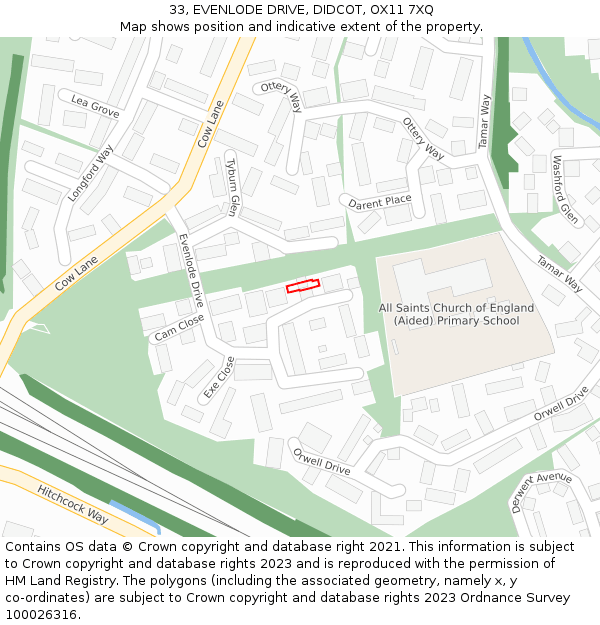 33, EVENLODE DRIVE, DIDCOT, OX11 7XQ: Location map and indicative extent of plot