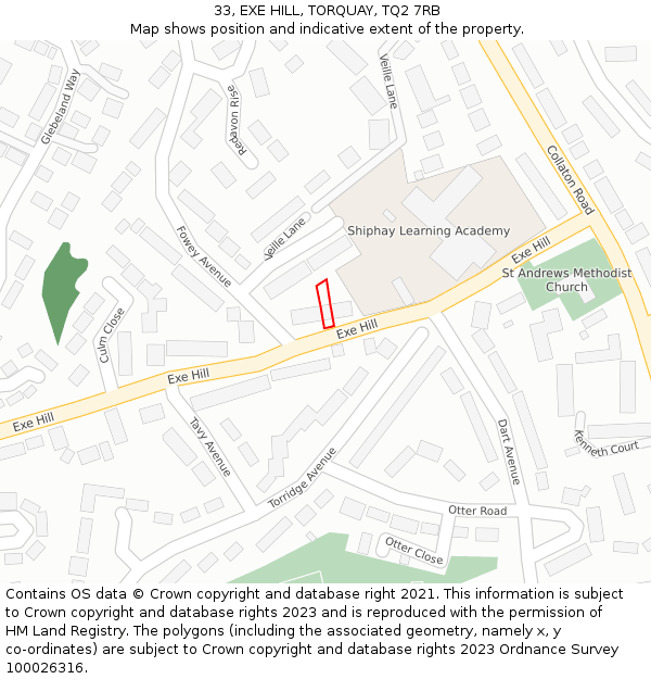 33, EXE HILL, TORQUAY, TQ2 7RB: Location map and indicative extent of plot