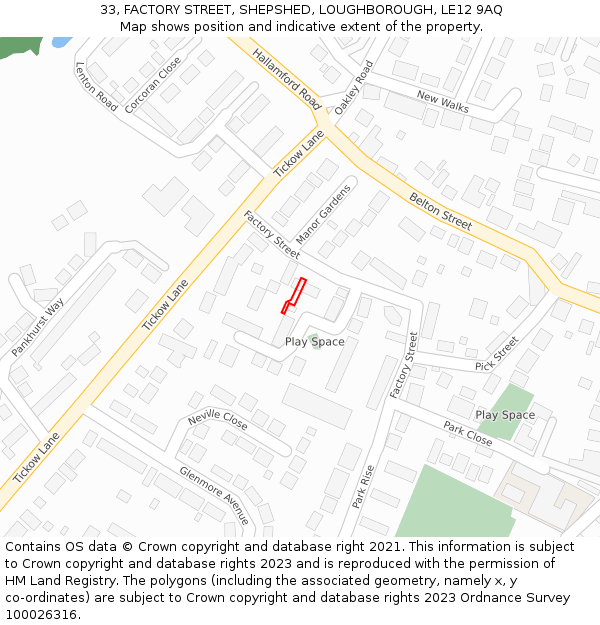 33, FACTORY STREET, SHEPSHED, LOUGHBOROUGH, LE12 9AQ: Location map and indicative extent of plot