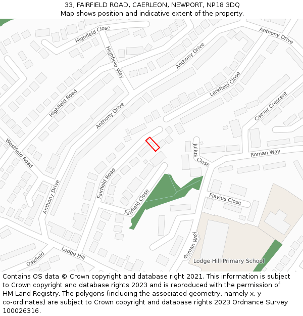 33, FAIRFIELD ROAD, CAERLEON, NEWPORT, NP18 3DQ: Location map and indicative extent of plot