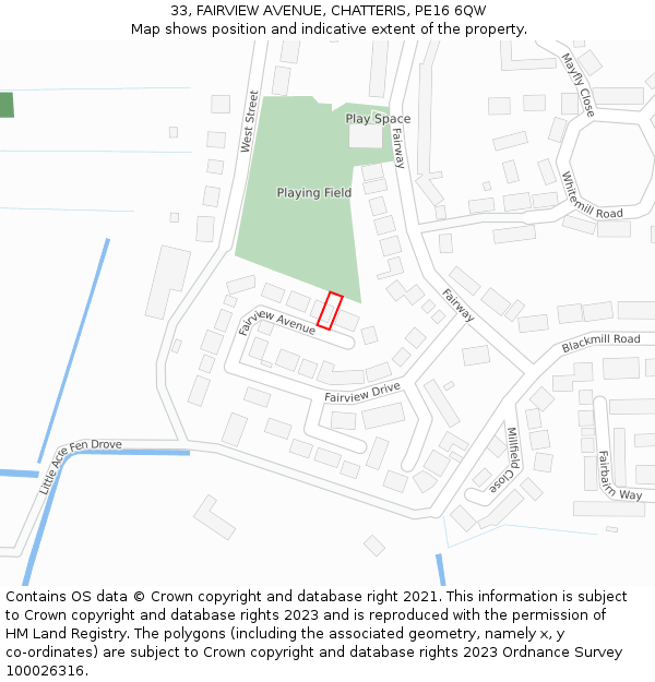 33, FAIRVIEW AVENUE, CHATTERIS, PE16 6QW: Location map and indicative extent of plot