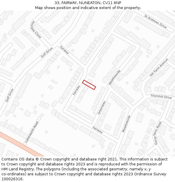 33, FAIRWAY, NUNEATON, CV11 6NP: Location map and indicative extent of plot