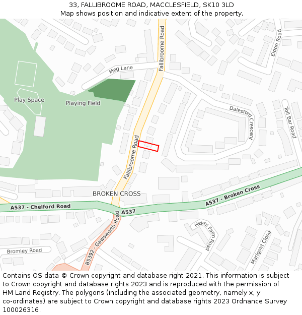 33, FALLIBROOME ROAD, MACCLESFIELD, SK10 3LD: Location map and indicative extent of plot