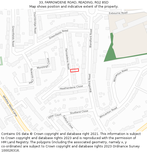33, FARROWDENE ROAD, READING, RG2 8SD: Location map and indicative extent of plot