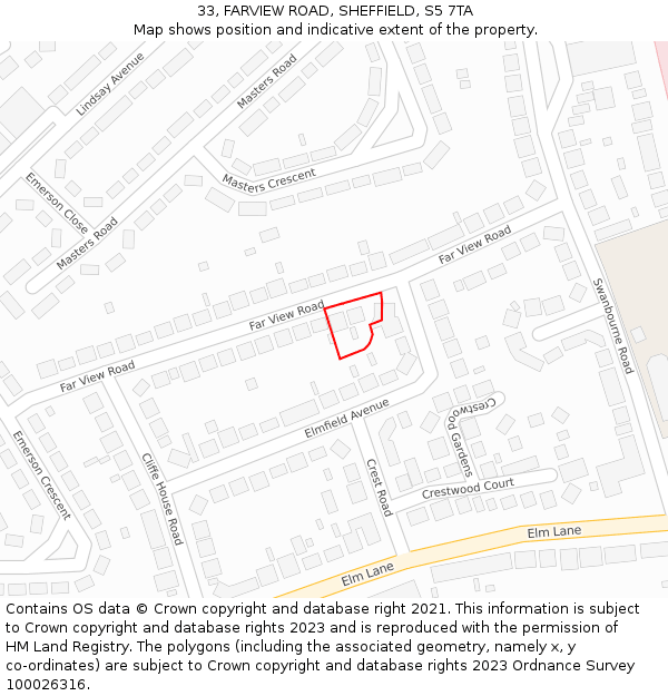 33, FARVIEW ROAD, SHEFFIELD, S5 7TA: Location map and indicative extent of plot