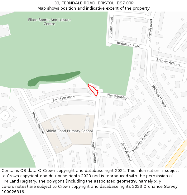 33, FERNDALE ROAD, BRISTOL, BS7 0RP: Location map and indicative extent of plot