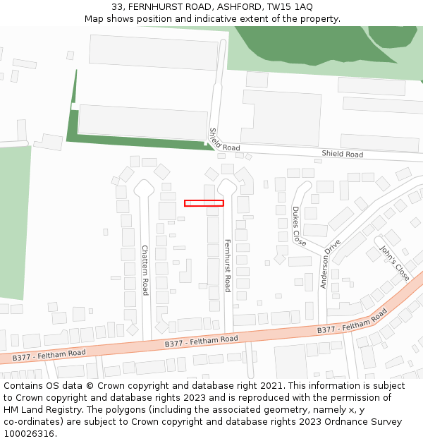 33, FERNHURST ROAD, ASHFORD, TW15 1AQ: Location map and indicative extent of plot