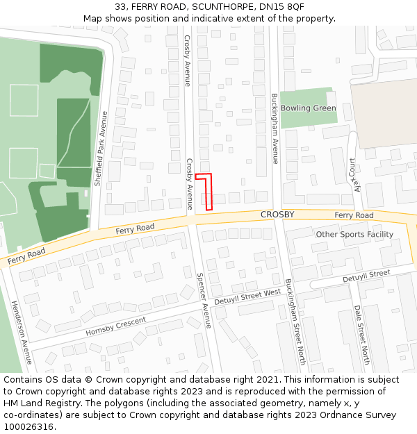 33, FERRY ROAD, SCUNTHORPE, DN15 8QF: Location map and indicative extent of plot