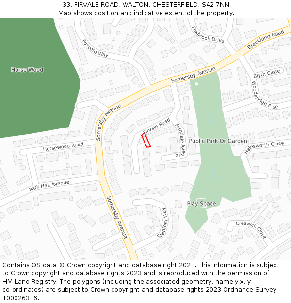 33, FIRVALE ROAD, WALTON, CHESTERFIELD, S42 7NN: Location map and indicative extent of plot