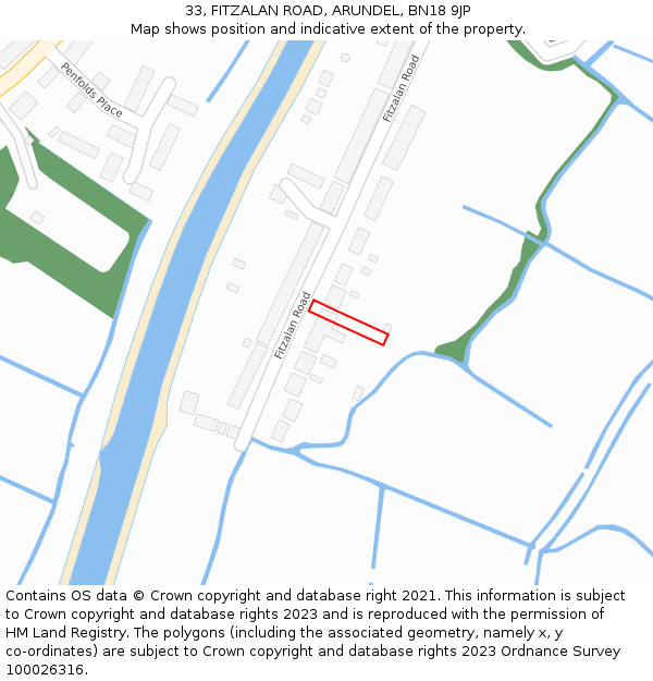 33, FITZALAN ROAD, ARUNDEL, BN18 9JP: Location map and indicative extent of plot
