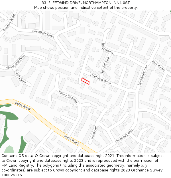 33, FLEETWIND DRIVE, NORTHAMPTON, NN4 0ST: Location map and indicative extent of plot
