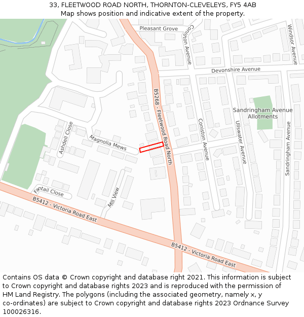 33, FLEETWOOD ROAD NORTH, THORNTON-CLEVELEYS, FY5 4AB: Location map and indicative extent of plot