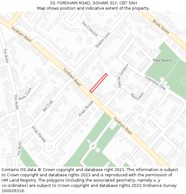 33, FORDHAM ROAD, SOHAM, ELY, CB7 5AH: Location map and indicative extent of plot
