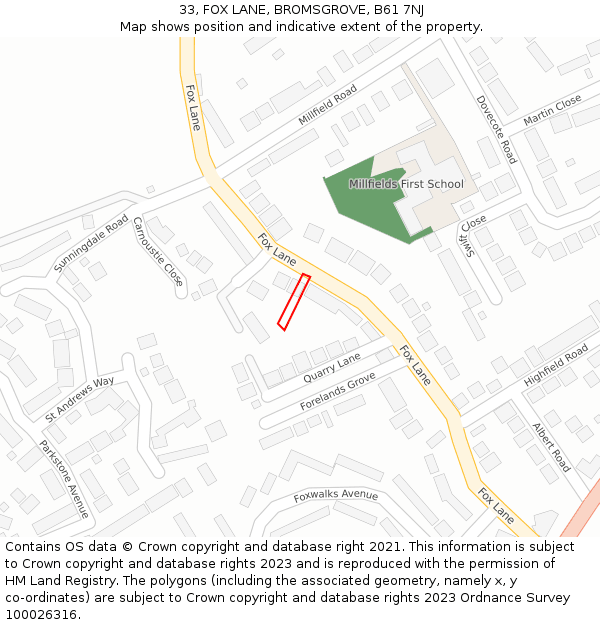33, FOX LANE, BROMSGROVE, B61 7NJ: Location map and indicative extent of plot