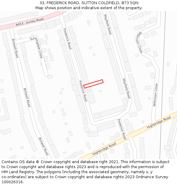 33, FREDERICK ROAD, SUTTON COLDFIELD, B73 5QN: Location map and indicative extent of plot