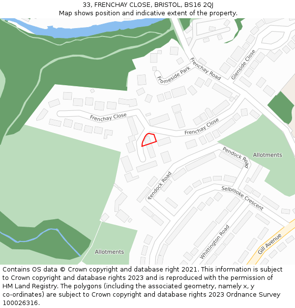 33, FRENCHAY CLOSE, BRISTOL, BS16 2QJ: Location map and indicative extent of plot
