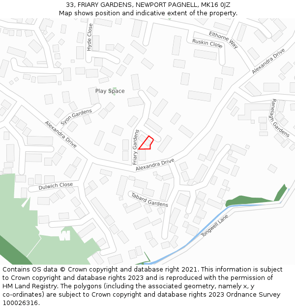 33, FRIARY GARDENS, NEWPORT PAGNELL, MK16 0JZ: Location map and indicative extent of plot