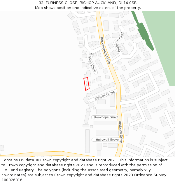 33, FURNESS CLOSE, BISHOP AUCKLAND, DL14 0SR: Location map and indicative extent of plot