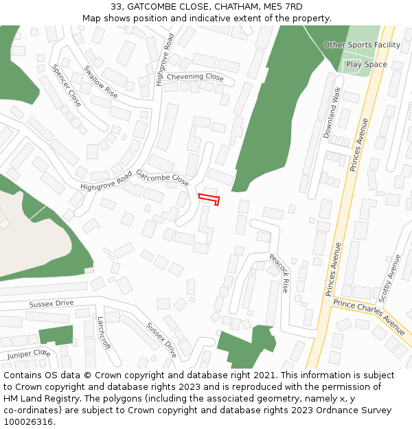 33, GATCOMBE CLOSE, CHATHAM, ME5 7RD: Location map and indicative extent of plot