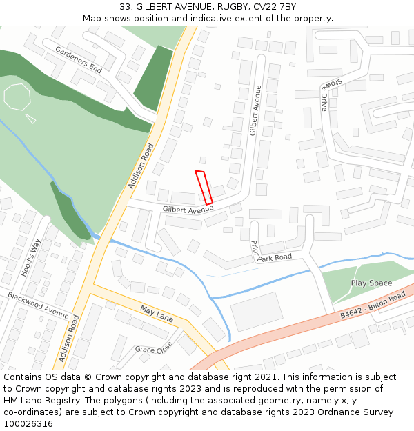 33, GILBERT AVENUE, RUGBY, CV22 7BY: Location map and indicative extent of plot