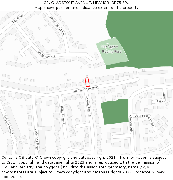 33, GLADSTONE AVENUE, HEANOR, DE75 7PU: Location map and indicative extent of plot