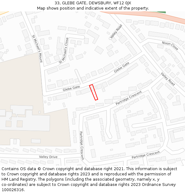 33, GLEBE GATE, DEWSBURY, WF12 0JX: Location map and indicative extent of plot