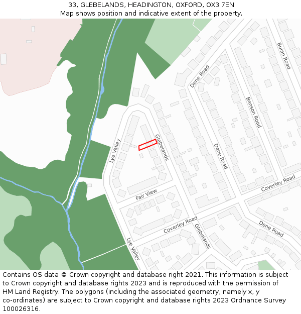 33, GLEBELANDS, HEADINGTON, OXFORD, OX3 7EN: Location map and indicative extent of plot