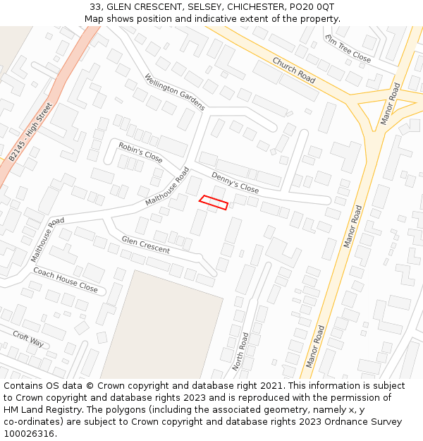33, GLEN CRESCENT, SELSEY, CHICHESTER, PO20 0QT: Location map and indicative extent of plot