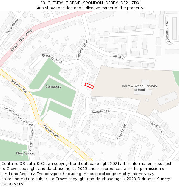 33, GLENDALE DRIVE, SPONDON, DERBY, DE21 7DX: Location map and indicative extent of plot