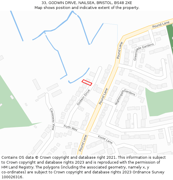 33, GODWIN DRIVE, NAILSEA, BRISTOL, BS48 2XE: Location map and indicative extent of plot