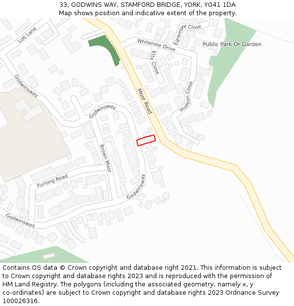33, GODWINS WAY, STAMFORD BRIDGE, YORK, YO41 1DA: Location map and indicative extent of plot