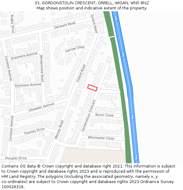 33, GORDONSTOUN CRESCENT, ORRELL, WIGAN, WN5 8NZ: Location map and indicative extent of plot