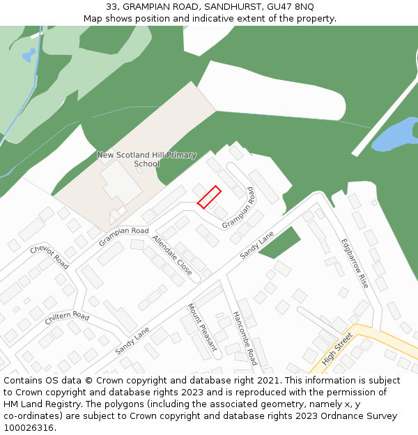 33, GRAMPIAN ROAD, SANDHURST, GU47 8NQ: Location map and indicative extent of plot