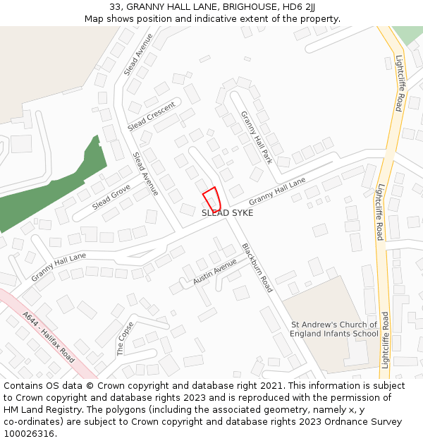 33, GRANNY HALL LANE, BRIGHOUSE, HD6 2JJ: Location map and indicative extent of plot