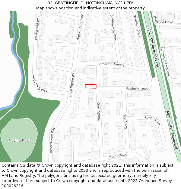33, GRAZINGFIELD, NOTTINGHAM, NG11 7FN: Location map and indicative extent of plot