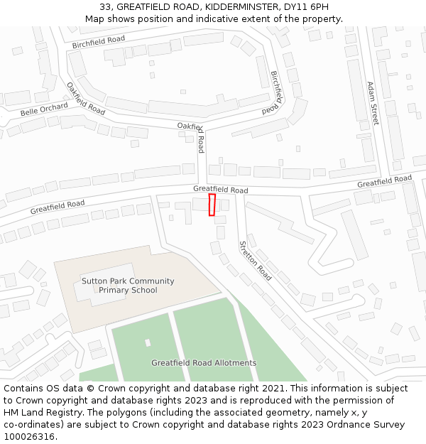 33, GREATFIELD ROAD, KIDDERMINSTER, DY11 6PH: Location map and indicative extent of plot
