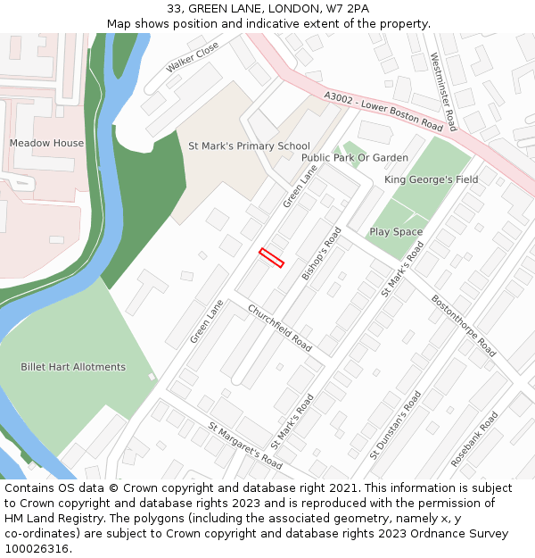 33, GREEN LANE, LONDON, W7 2PA: Location map and indicative extent of plot