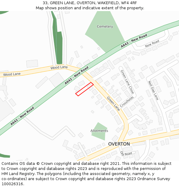33, GREEN LANE, OVERTON, WAKEFIELD, WF4 4RF: Location map and indicative extent of plot