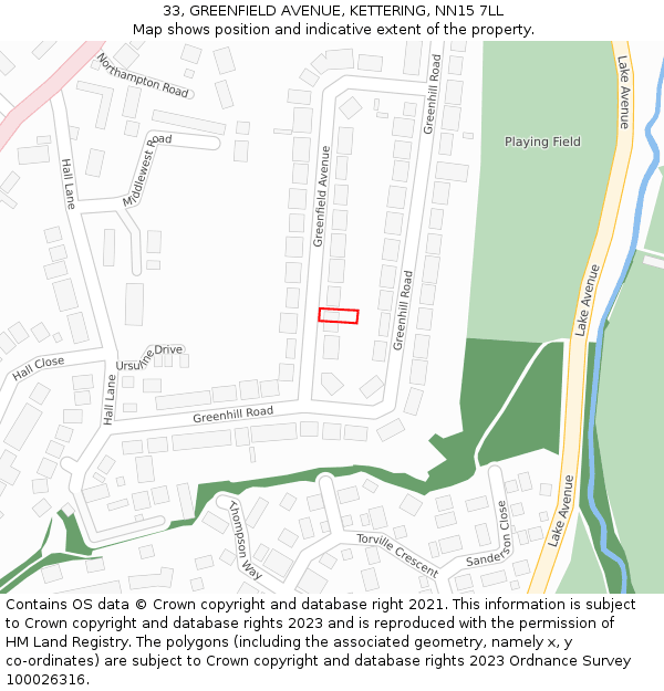 33, GREENFIELD AVENUE, KETTERING, NN15 7LL: Location map and indicative extent of plot