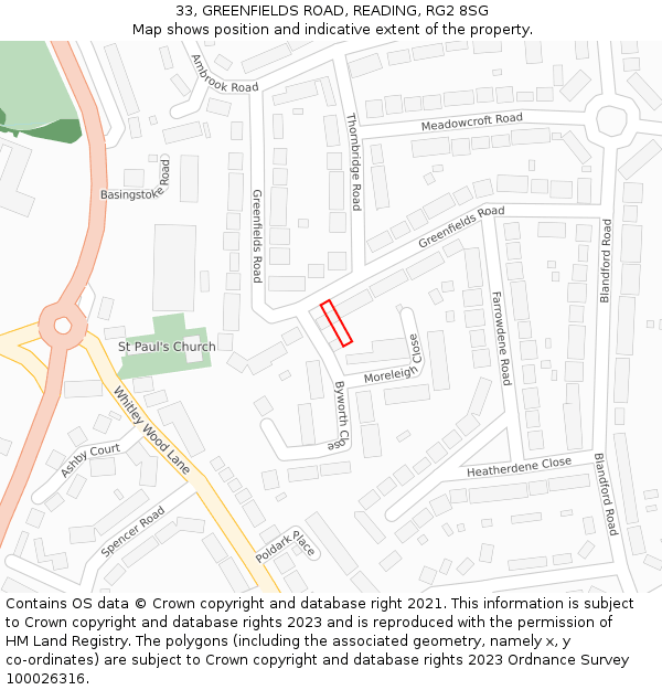 33, GREENFIELDS ROAD, READING, RG2 8SG: Location map and indicative extent of plot