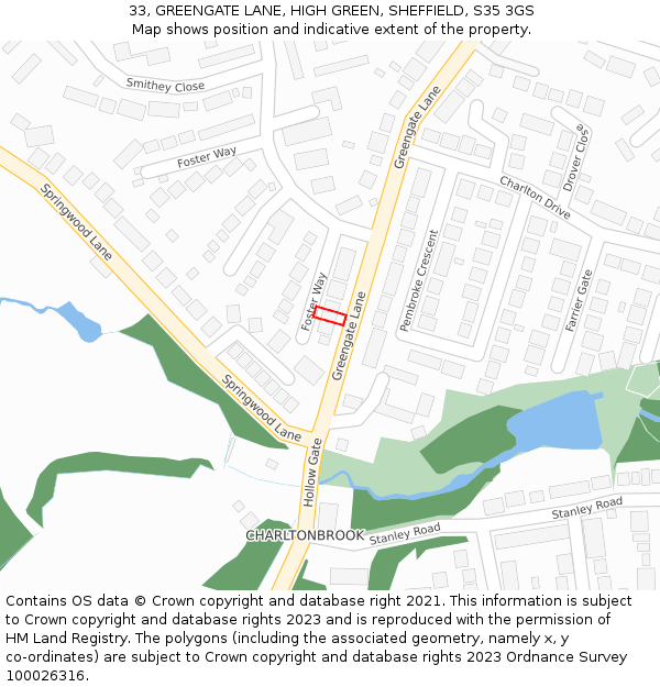 33, GREENGATE LANE, HIGH GREEN, SHEFFIELD, S35 3GS: Location map and indicative extent of plot